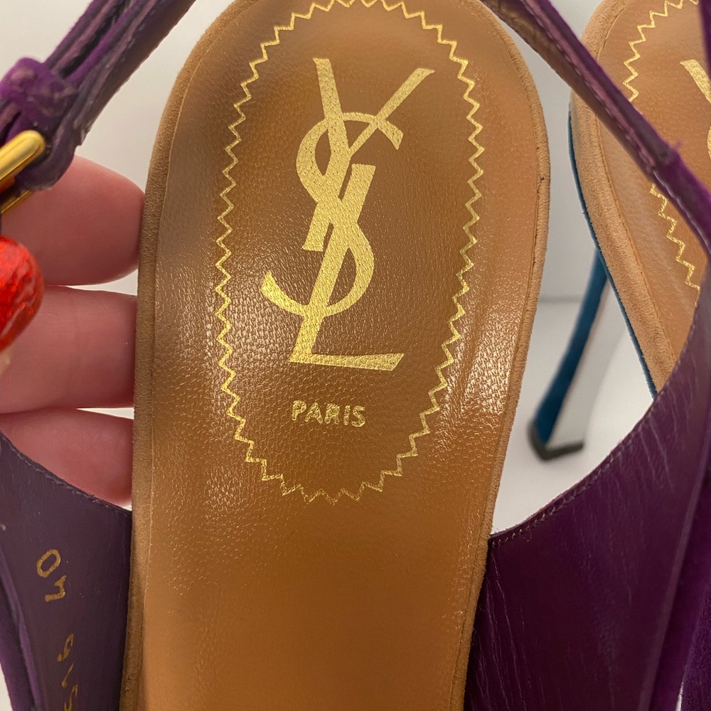 YSL Yves Saint Laurent Suede Pumps Sandals Heels slingback purple 40 - Picture 8 of 11